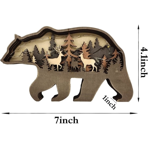 Brun björn trä skrivebordsdekorasjon med lamper, skogsdyr flik