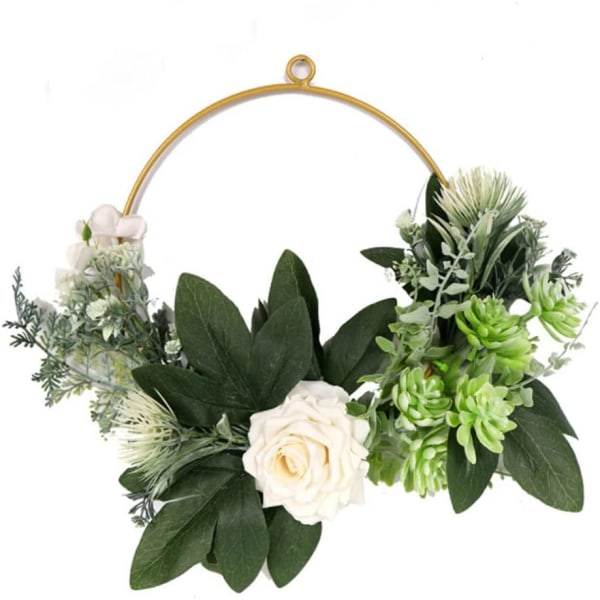 Vårsommar dörrkrans, konstgjord dörrkrans gröna blad wr