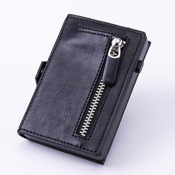 Rfid Carbon Fiber Läder Kreditkortshållare Plånbok Herr Anti Metal Bankkorthållare Case Ficka Stål Minimalistisk plånbok Svart
