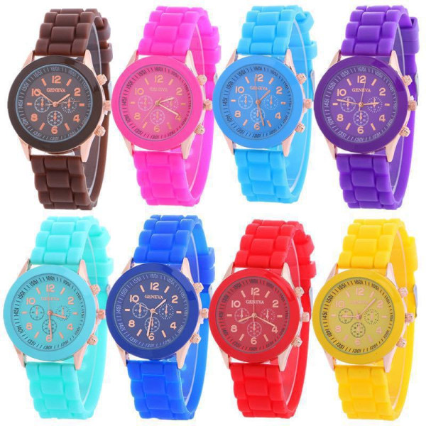 Unisex Dam Herr Pojkar Flickor Geneva Silikon Jelly Sports Quartz Ur Ny Pink