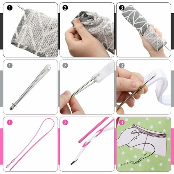 Ompelusilmukkasarja, sisältää silmukan kääntökoukun, joustavan narun pujottimen, metallipinsetit, pitkän silmukan kääntötyökalun lukolla DIY-neulontatarvikkeisiin