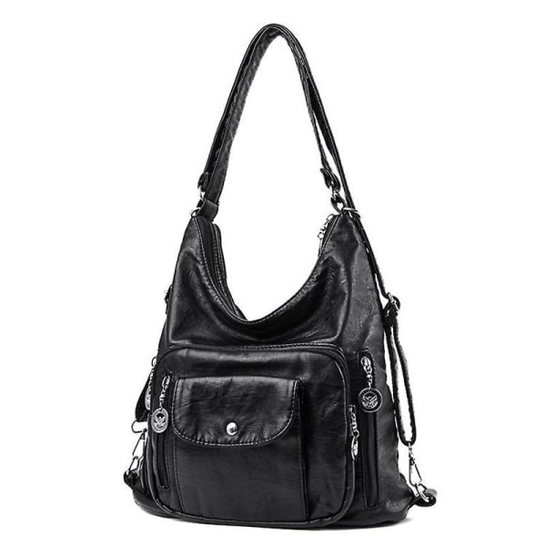 Galaxy Handväskor för kvinnor Handväskor Crossbody med en axel, mjuka läderväskor för kvinnor (svarta) Black