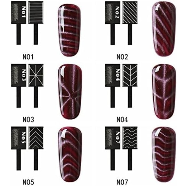 6 st 3D magiska nagelverktyg, kattögamagnet, mönstermagnetsticka