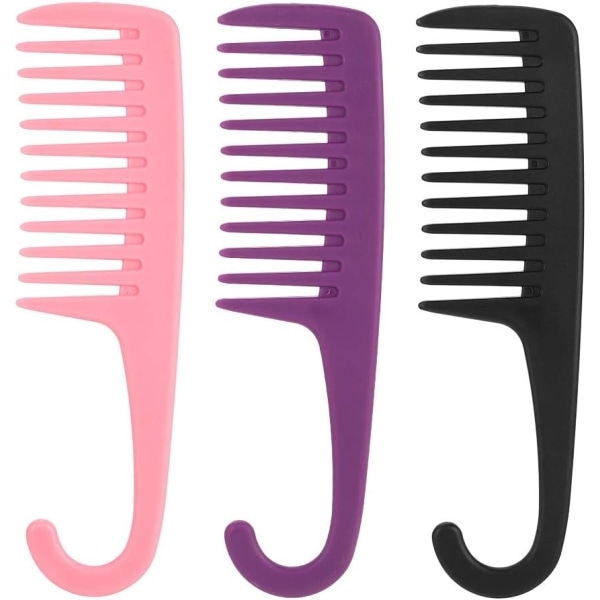 TG 3-pack leve?hampainen kampa iso leve?hampainen suihkukampa kiharoiden m?rk?kampa pitkille, m?rille tai kiharoille hiuksille selvitt??n (pinkki, musta, violetti)