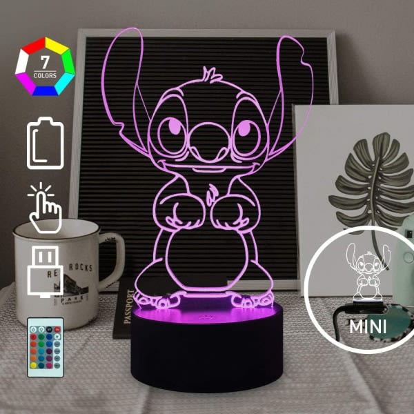 Lilo & Stitch Lampe Tegneserie Søt Stitch Figur Venner 3D LED