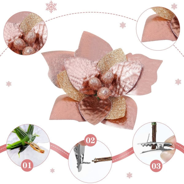24 stk. Juleblomststjerner Glitter Kunstige Juleblomster