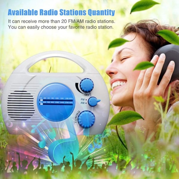 Galaxy Vattentät duschradio,duschhögtalare med AM/FM-radio,hängande radio,batterier ingår ej