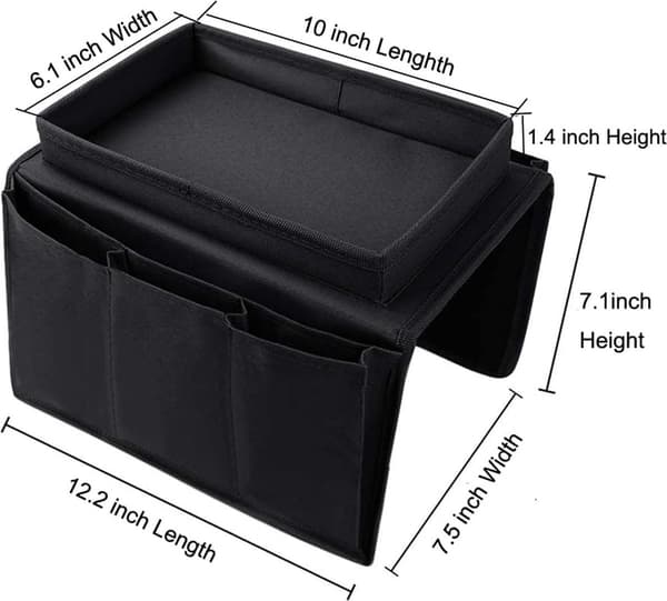 1 stk (sort) Sofa Armlæn Organizer - med kopholderbakke - Sofabakke - Stol Hængende Opbevaringspose