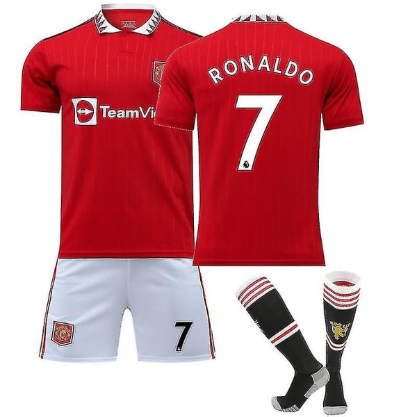 2022-2023 Nya Manchester United Fotbollströja Kits Vuxen fotbollströja T-shirt shorts kostym 22 23 RONALDO 7 Barn 16(90-100CM)