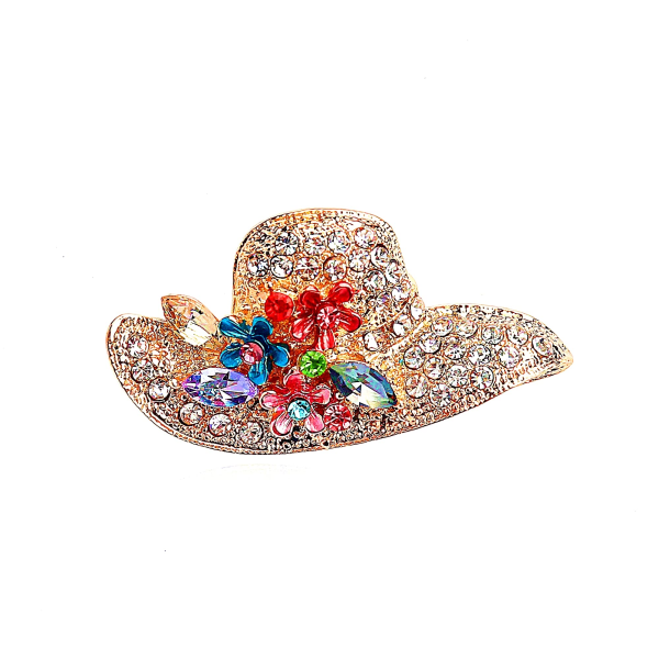 Retro Legering Full Diamant Brosch Halmhatt Nål