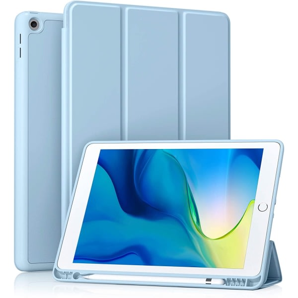 Galaxy iPad 10,2 tum med pennhållare, case med mjuk TPU-baksida, himmelsblå Blå