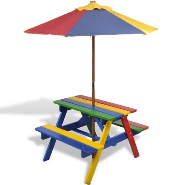 vidaXL Piknikbord med benker og parasoll for barn flerfarget multifärg Multicolor
