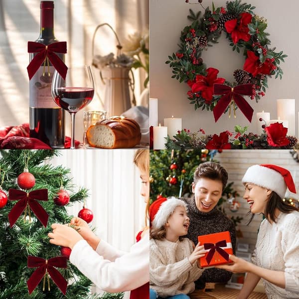 24 Stykker Fløjls Julebuer - Glitter - Julepyntsbuer - Julepynt - Juletræspynt - Julebuer