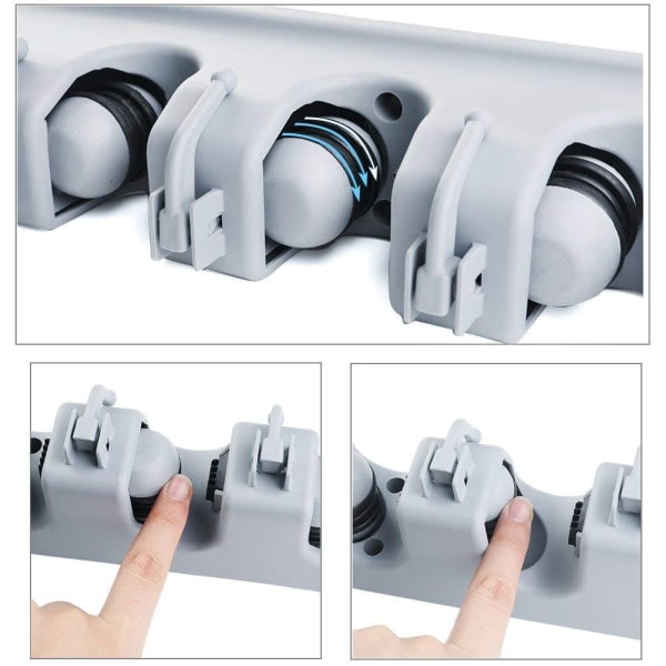 Kvast- och Mopphållare Tidy Organizer, Väggmonterad Organizer med 5 Positioner och 6 Krokar för Förvaring av Borstmopp och Rengöringsverktyg