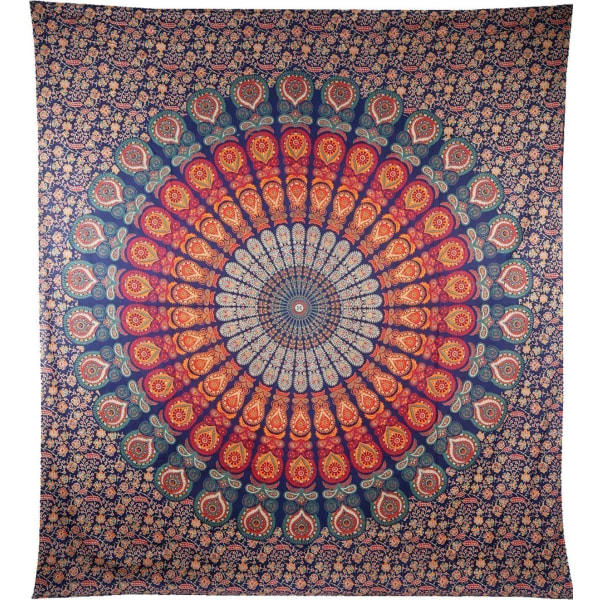 Indisk Hippie Bohemian Psykedelisk Gyllenblå Påfågel Mandala Väggbonad Gobeläng (Gyllenblå, Medium (51x59 tum)(130x150 cm)