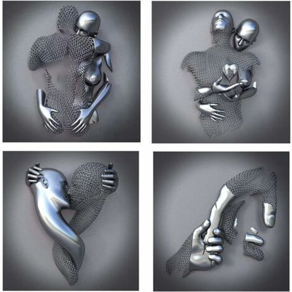 3D-effekt veggkonst, metallråd skulptur Figur par hängande Pai