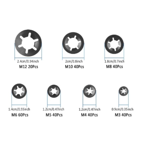 280 stk stjerne-låsemøtrikker, hurtiglåsemøtrikker