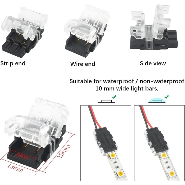 Galaxy 10 kpl 2-nastainen LED-nauhavalaisimen liittimet 5050 yksivärisille vedenkestäville ja ei-vedenpitäville 10 mm nauhavaloille