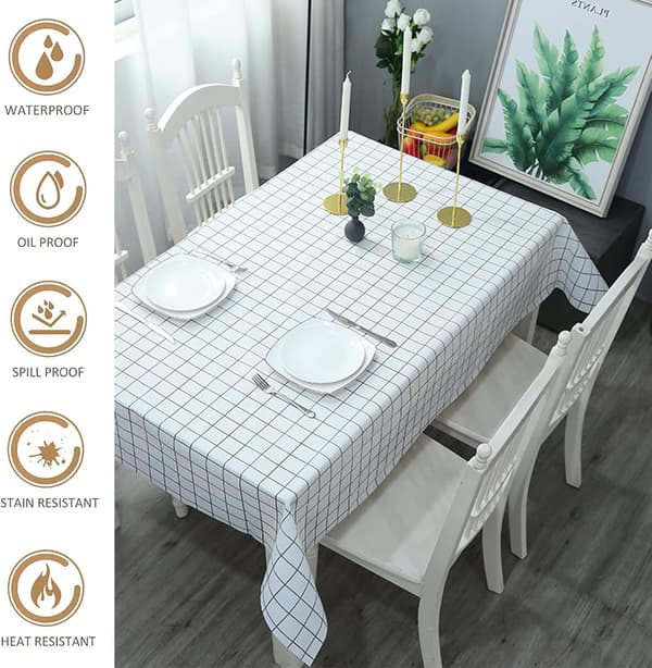 137*180cm Checkered PVC Tablecloth in Chess Pattern, Wipeable Rectangular Plastic Tablecloth, Stain Resistant, Waterproof_yux