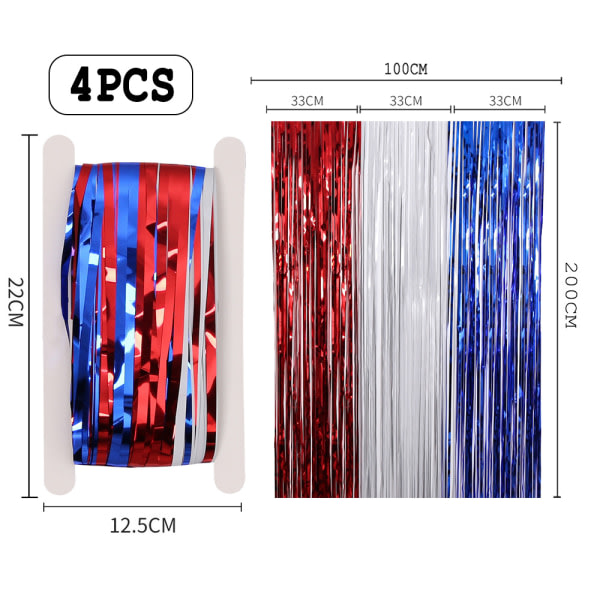 4. juli dekorasjoner, rød hvit og blå 4-pakning glitterfolie 1*2M
