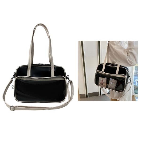 Harajuku Crossbody-veske for kvinner High School Girls JK-veske PU Messenger-veske Håndvesker med stor kapasitet Skulderveske Beige
