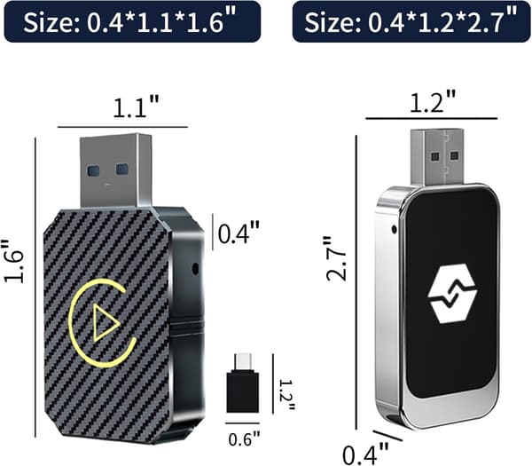 Trådlös CarPlay-adapter för iPhone, 2-i-1 CarPlay och Android Auto minidongel, Plug and Play med USB-C-adapter, kolfiber