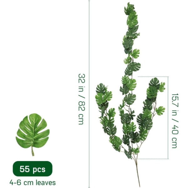 Galaxy Simuleringsrotting med 55 stycken konstgjorda små Monstera-blad Fake Vine Leaf Väggdekoration