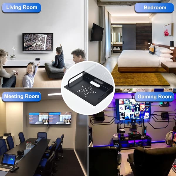 Wall-mounted router shelf, small metal projector wall stand, TV box bracket floating shelf (1 layer, small)_yux