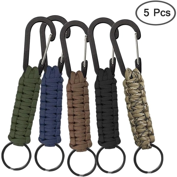 TG 5 väriä, 5-pakkauksen Paracord-avaimenperä karabiinikoukulla, punottu hihna