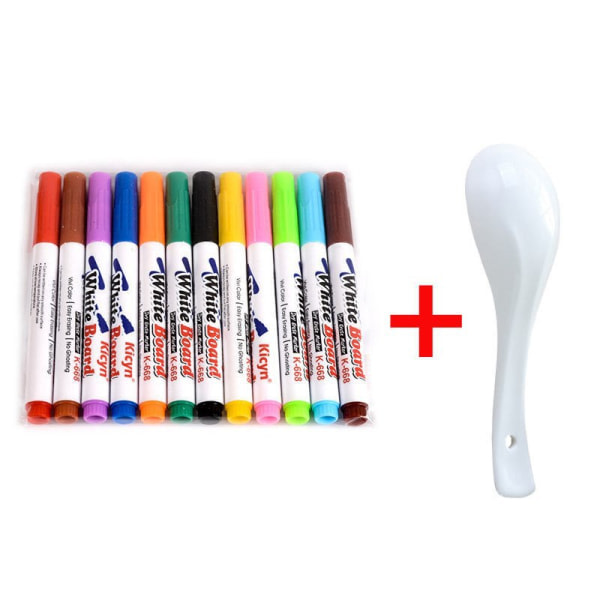 12 st Magic Water Pen med skedmålning Giftfri whiteboard-raderbar markörpenna Water Erase Pen