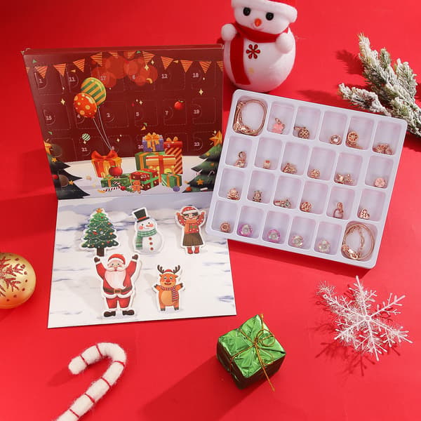 Julepynt med perler gaveboks nedtelling kalender DIY roségull perlearmbånd blindboks bursdag nyttårsgave