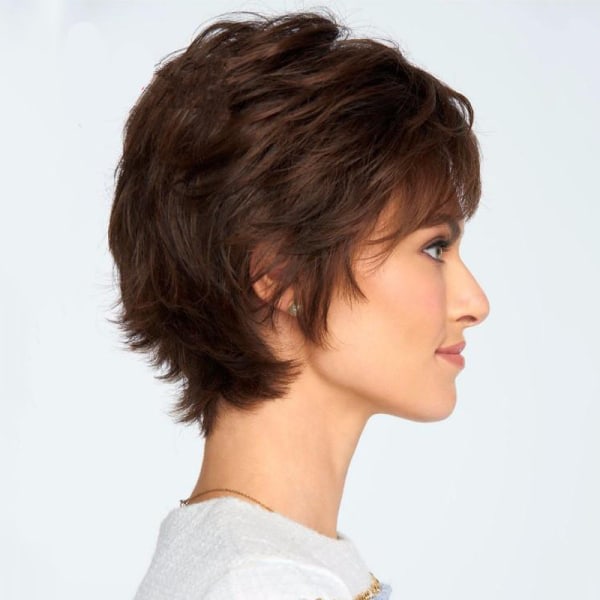 TG Europæiske og amerikanske kvinders peruk, kort curl mesh peruk sæt, blandet brun