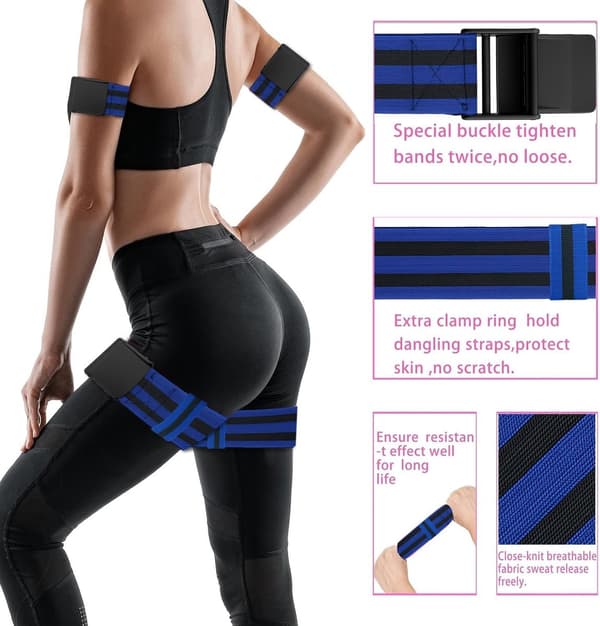 2 Modstandsbånd - Elastikbånd til Booty Fitness til Træning af Blodgennemstrømningsbegrænsning Justerbar BFR til Dine Balder, Squats, Lår Blue_yu