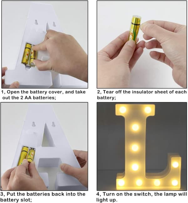 LED-bokstavlys for bursdag og bryllupsdekorasjon, batteridrevet (L) L