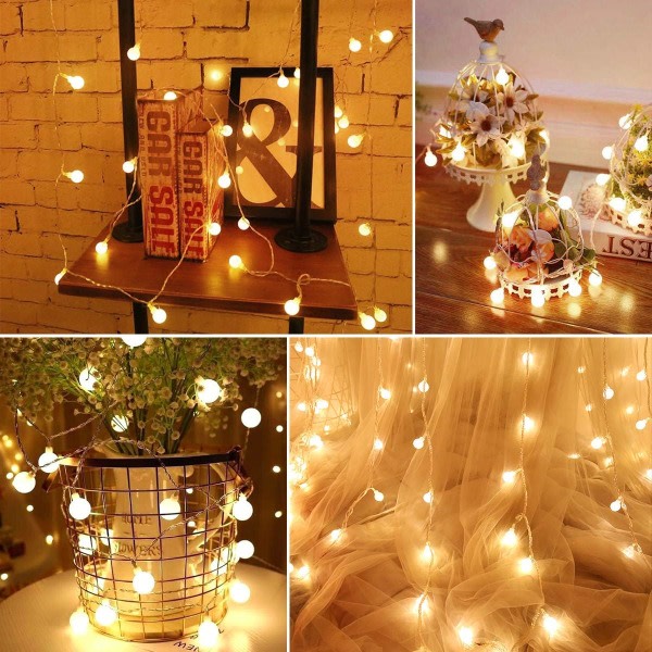 Batteridrivna Fairy Lights, 2 ljuslägen, 16ft 40LEDs boll