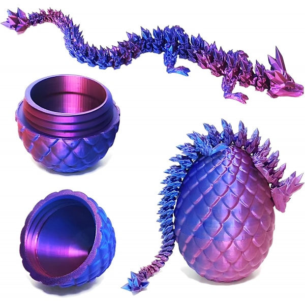 Påskedrager 3D-printede drageegg med drage inni Krystall Drage Fidget Leke for Voksne Fullt Leddet Drage for Hjemmekontor Dekor Silk Gold