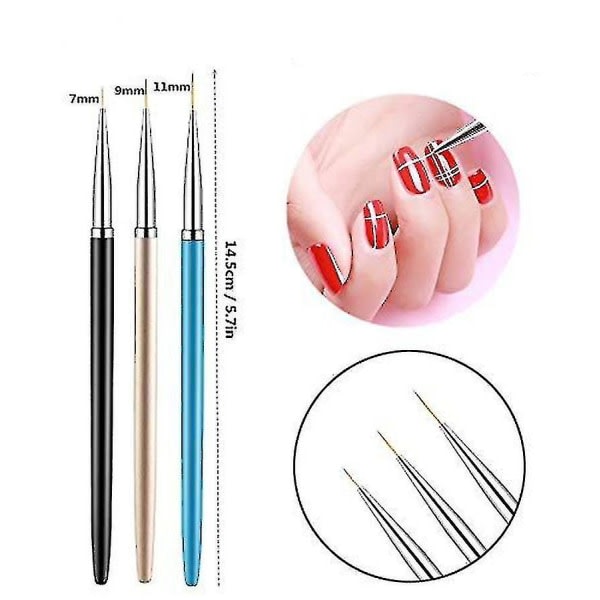 Galaxy Metal Stem Line Pen 5 Pivot Pensel med 3 Nagelborstar, Nail Design Tools