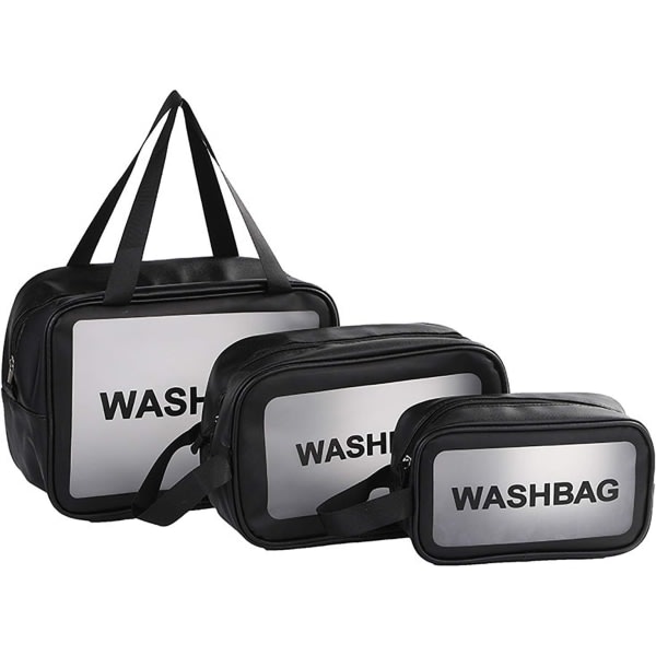 (Svart)Transparent 3-delad kosmetisk väska, vattentät toalettväska f