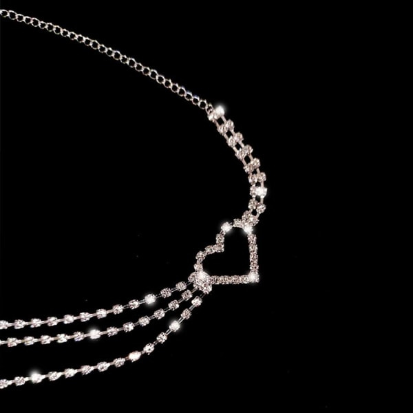 Silver - Hjärtformad midjekedja med strass, justerbar, för kvinnor