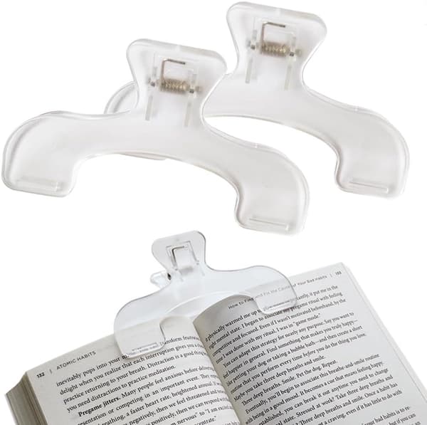 Bogsideholderclips, 2-pak gennemsigtig mat plast til håndfri læsning, noder, dokumenter, hjem, skole og kontor