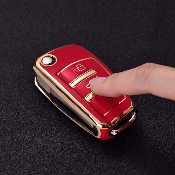 Audi-auton avaimen suojakotelo - A1 A3 A4 A6 Q3 Q5 Q7 S3 R8 TT - Silikon TPU - Nahkamainen - Kotelo (punainen nahka)