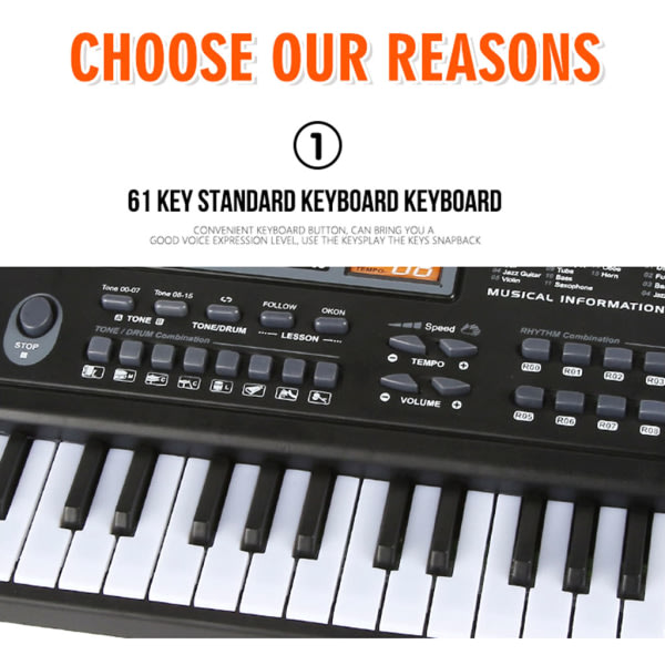 61 Tangenter Elektronisk Orgel Digital Piano Keyboard med Mikrofon Børnemusiklegetøj til børn