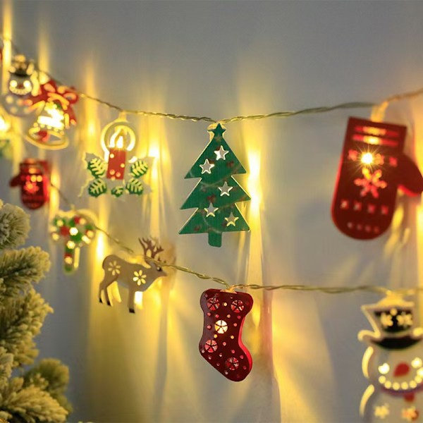 LED julelysstreng smedejern julemand snemand hjorte juletræ jule strømpe dekoration lys jul 【Warm Light】Green Christmas Tree 2AA battery model - 1.5m 10 lights