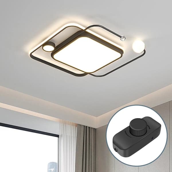 LED-lysdæmperkontakt 3-100W 230V drejeknap-lysdæmper med jordledning til dæmpbare LED-, gløde- og halogen-gulvlamper, sort
