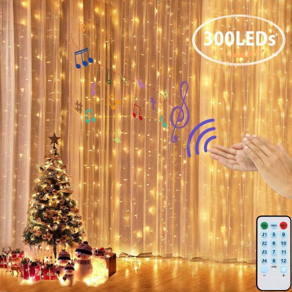 300 LED-lampun 3x3 metriä LED-valosarjat koukkujen kanssa 8 tilaa IP65 ulko- ja sisätilojen koristeluun, lämmin valkoinen