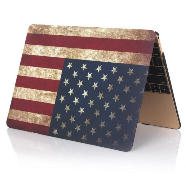 Deksel for Macbook 12 tommer - USAs flagg Blå, Hvit & Stav