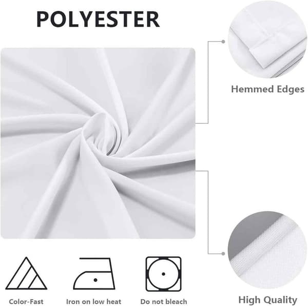 Rund duk med elastisk kant, 3D-trykt vaskbar polyester, for innendørs og utendørs servering, hvit, 60 cm