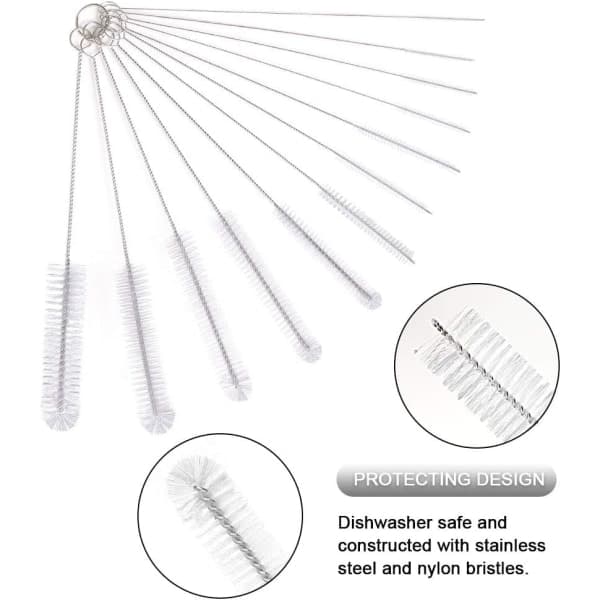 Pullopuhdistusharja, 12 kpl pitkiä pullonpuhdistusharjoja, putkiharja, vedenkeitinharja, pilliharja, nylon (valkoinen)-yux
