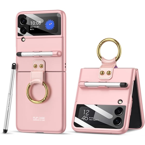 Telefonveske med Ring Flip Cover med kapasitiv penn for Samsung Galaxy Z Flip 3 rosa