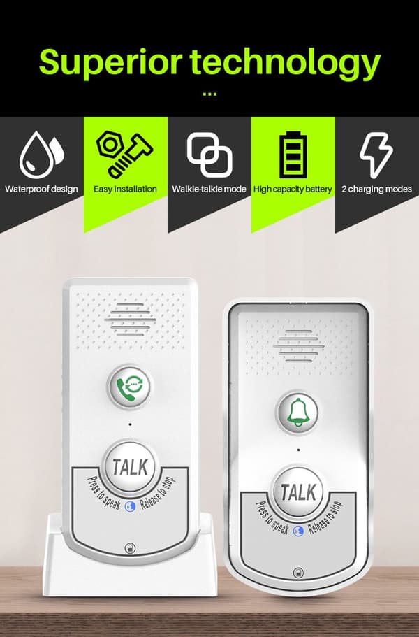 Trådlöst intercomsystem för hemmakontor, 1000M lång räckvidd röstkommunikation, 2000mAh batteri, upplyst display, 2 enheter, vit